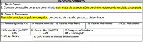 Dados do contrato TRCT rescisao contrato de trabalho po tempo determinado jessika duarte calculista