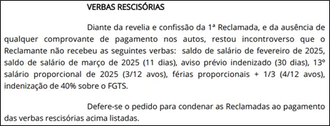 Deferimento verbas recisorias rescisao contrato de trabalho po tempo determinado jessika duarte calculista